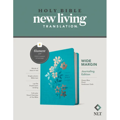 NLT Wide Margin Bible, Filament Enabled (Hardcover Cloth, Ocean Blue Floral, Red Letter)