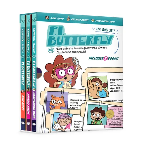 P.I. Butterfly Box Set (Gone Guppy, Birthday Bandit, Disappearing Daisy) for Curious Kids Ages 6-11, Interactive Kids Mystery Early Graphic Novel Gift
