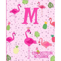 Composition Notebook M: Pink Flamingo Initial M Composition Wide Ruled Notebook