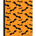 Notebook: Bat Composition Notebook with Orange and Black Halloween Theme- 7.5 x 9.25-110 Pages-Wide-Ruled- Perfect Gift for Hall
