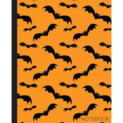 Notebook: Bat Composition Notebook with Orange and Black Halloween Theme- 7.5 x 9.25-110 Pages-Wide-Ruled- Perfect Gift for Hall