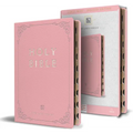 KJV Holy Bible, Large Print Handy Size Format, Pink Premium Imitation Leather with Ribbon Marker, Red Letter, Thumb Index
