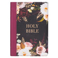 KJV Holy Bible, Thinline Large Print Faux Leather Red Letter Edition - Thumb Index & Ribbon Marker, King James Version, Black/Burgundy Printed Floral
