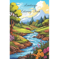 Lanscape Coloring Book for Adults with fields, mountains, ocean, flowers, forests and cozy houses