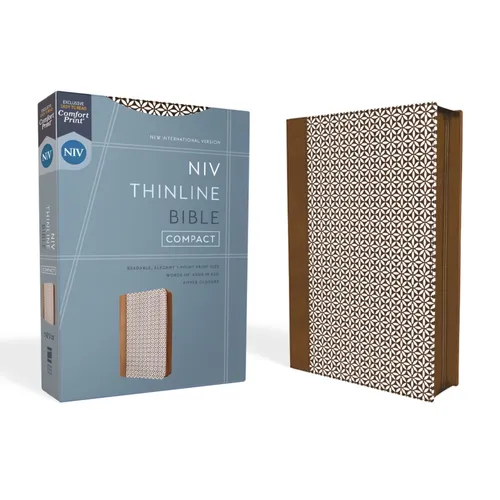 Niv, Thinline Bible, Compact, Leathersoft, Brown/White, Zippered, Red Letter, Comfort Print
