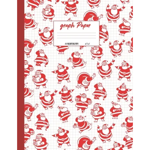 Graph Paper: Vintage Christmas santa theme cover. Large US letter 8.5x11. 5x5 engineering 1/2 inch graphing grid.