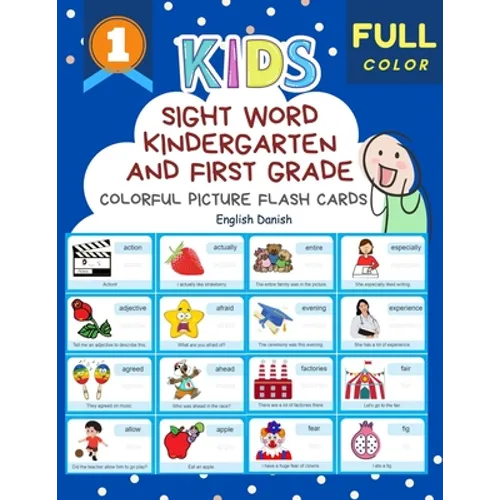 Sight Word Kindergarten and First Grade Colorful Picture Flash Cards English Danish: Learning to read basic vocabulary card games. Improve reading com