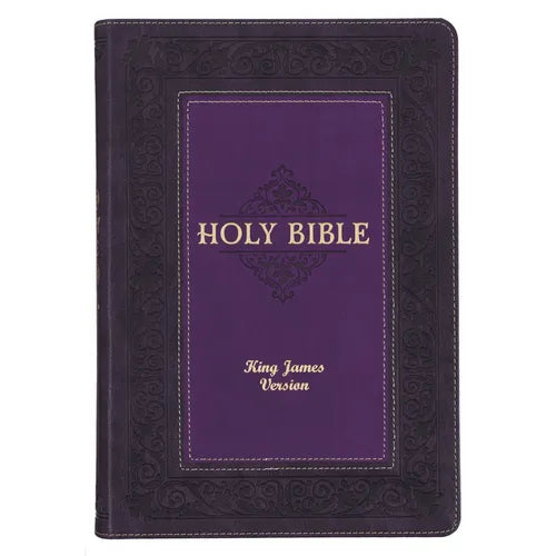KJV Study Bible, Large Print King James Version Holy Bible, Thumb Tabs, Ribbons, Faux Leather Purple Two-Tone Debossed