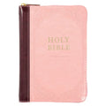 KJV Holy Bible, Compact Faux Leather Red Letter Edition - Ribbon Marker, King James Version, Pink/Burgundy, Zipper Closure