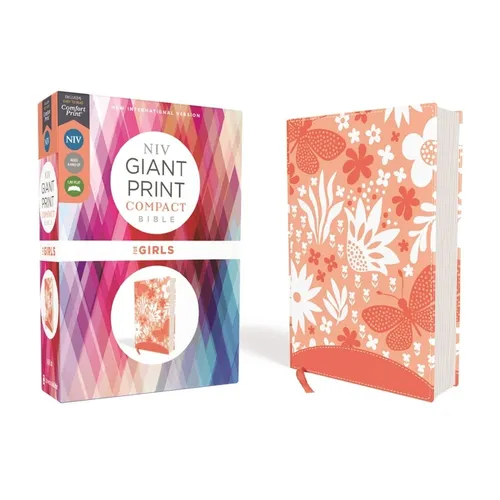 Niv, Giant Print Compact Bible for Girls, Leathersoft, Coral, Red Letter Edition, Comfort Print