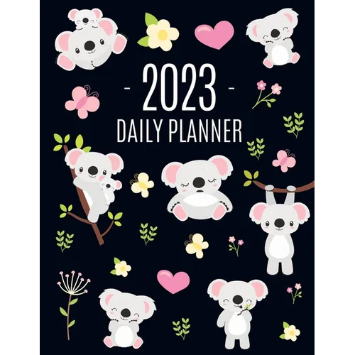 Koala Planner 2023: Australian Outback Animal Agenda: January-December Pretty Pink Butterflies & Yellow Flowers Monthly Scheduler For Work or Office