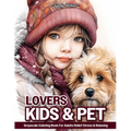 Kids And Pet Lovers: Little Girl Portrait And Animal Grayscale Coloring Books For Adults Relaxation & Relief Stress