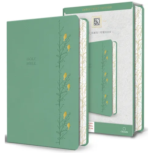 KJV Holy Bible, Large Print Medium Format, Green with Birds Faux Leather W/ Ribbon Marker, Red Letter