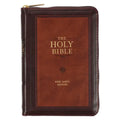 KJV Bible Compact (Faux Leather, Burgundy/Saddle Tan W/Zipper)