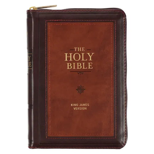 KJV Bible Compact (Faux Leather, Burgundy/Saddle Tan W/Zipper)